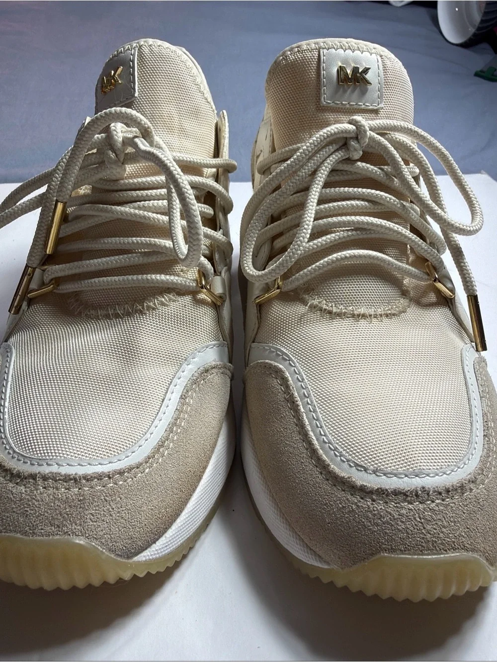 Michael Kors Cream and Gold MK Lace-Up Sneakers